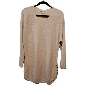 Michael Kors Beige Waffle Knit Tunic Top With Gold Button Accents Womens Size 1